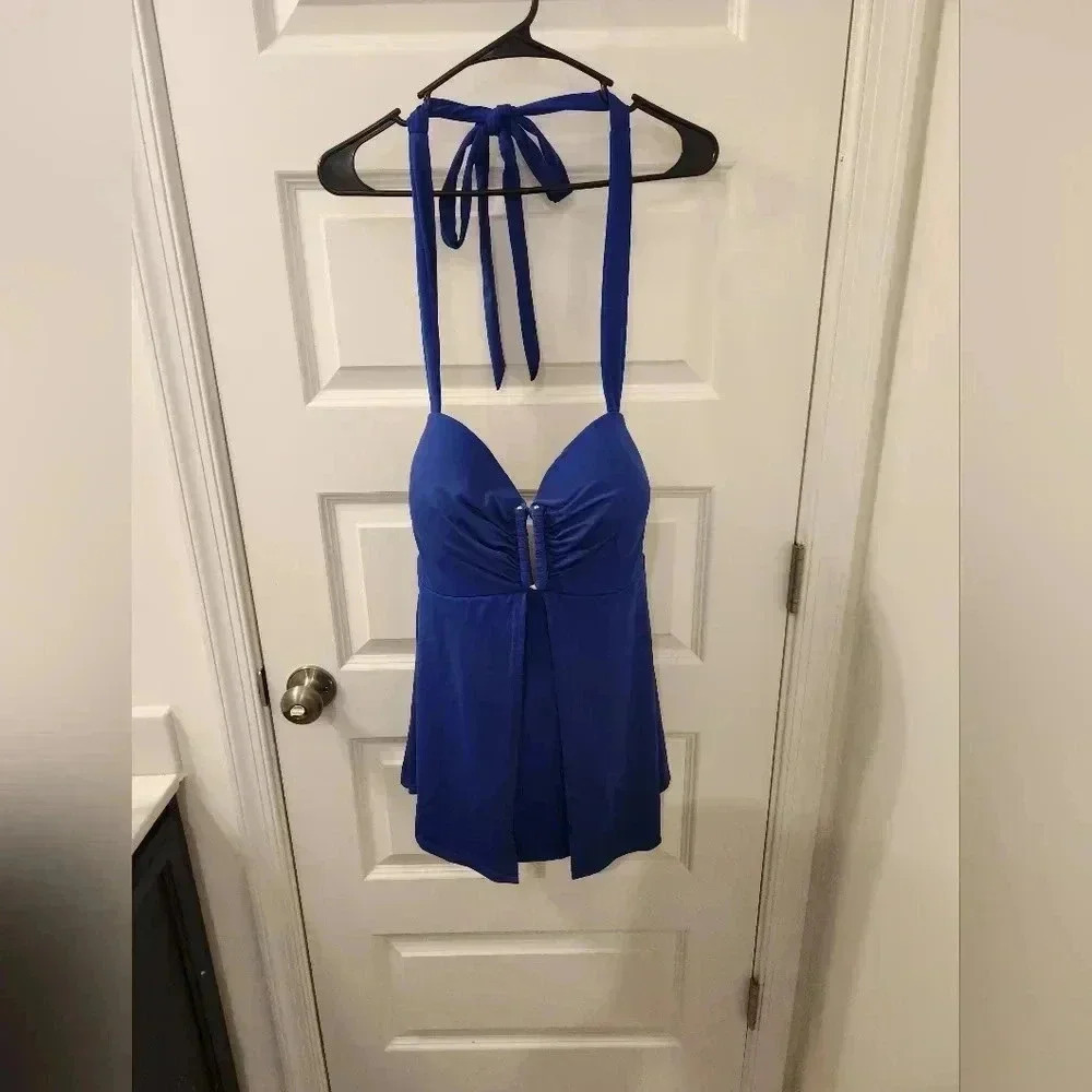Womens Royal Blue Swimsuit Top Cacique Size‎ 44DD Halter #Q339